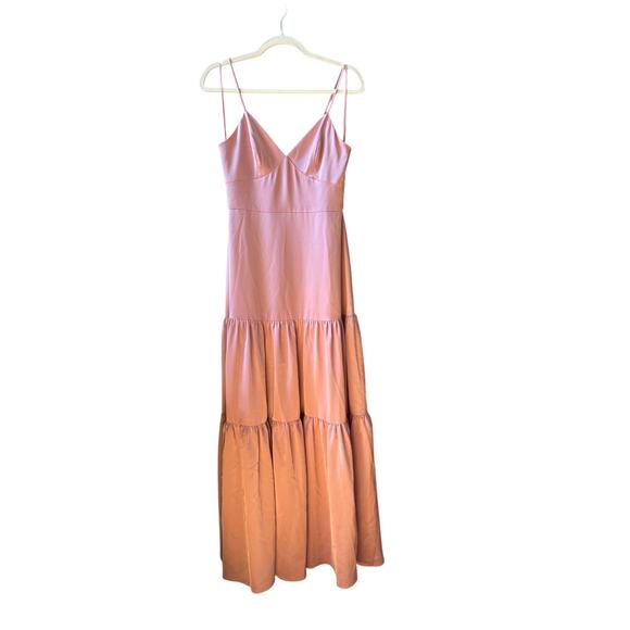 Dress the population tess tiered satin down rose canyon size small - Picture 6 of 12